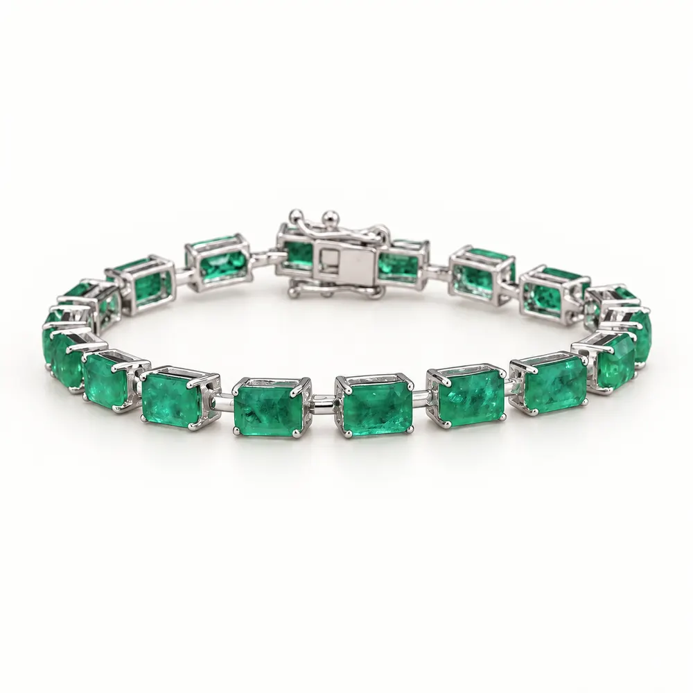 Classic Rectangular Emerald Moissanite Tennis Bracelet