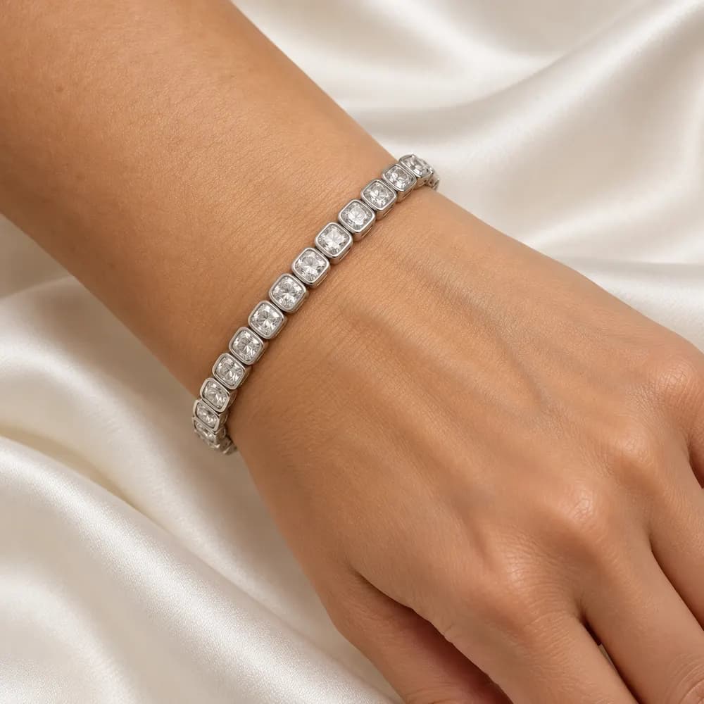 Cushion Bezel Moissanite Tennis Bracelet — second view