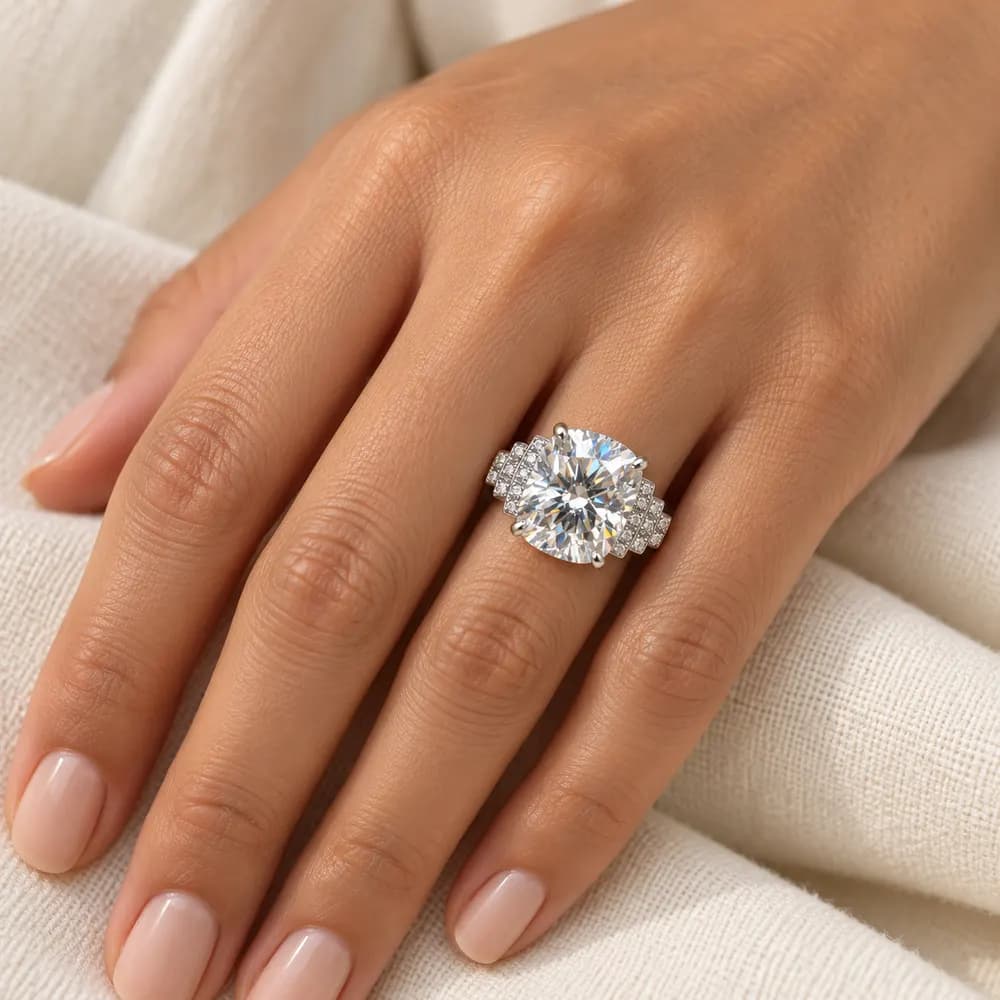 Cushion Centre Stepped Pavé Moissanite Ring — second view