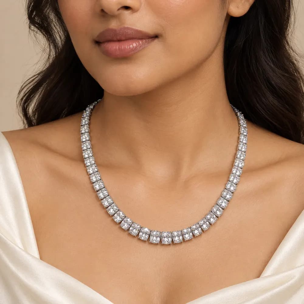 Cushion-Cut Moissanite Tennis Necklace — second view