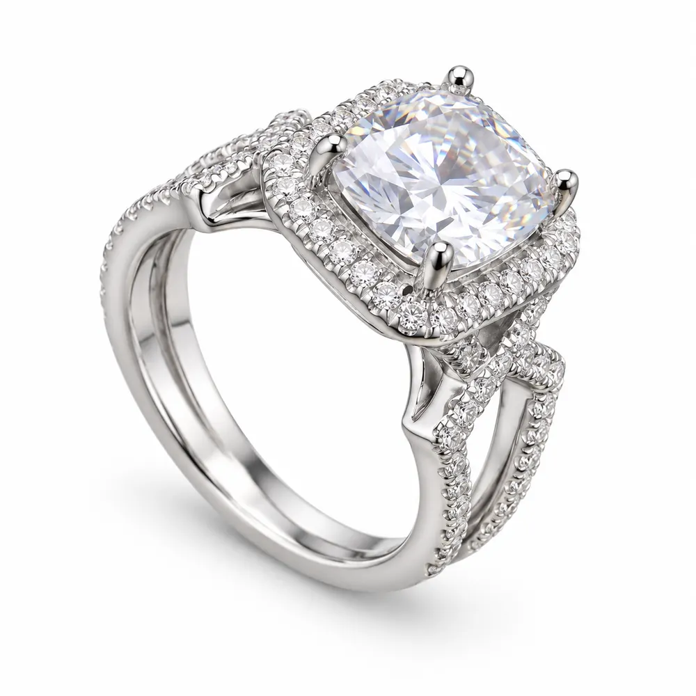 Cushion Halo Bypass Moissanite Ring