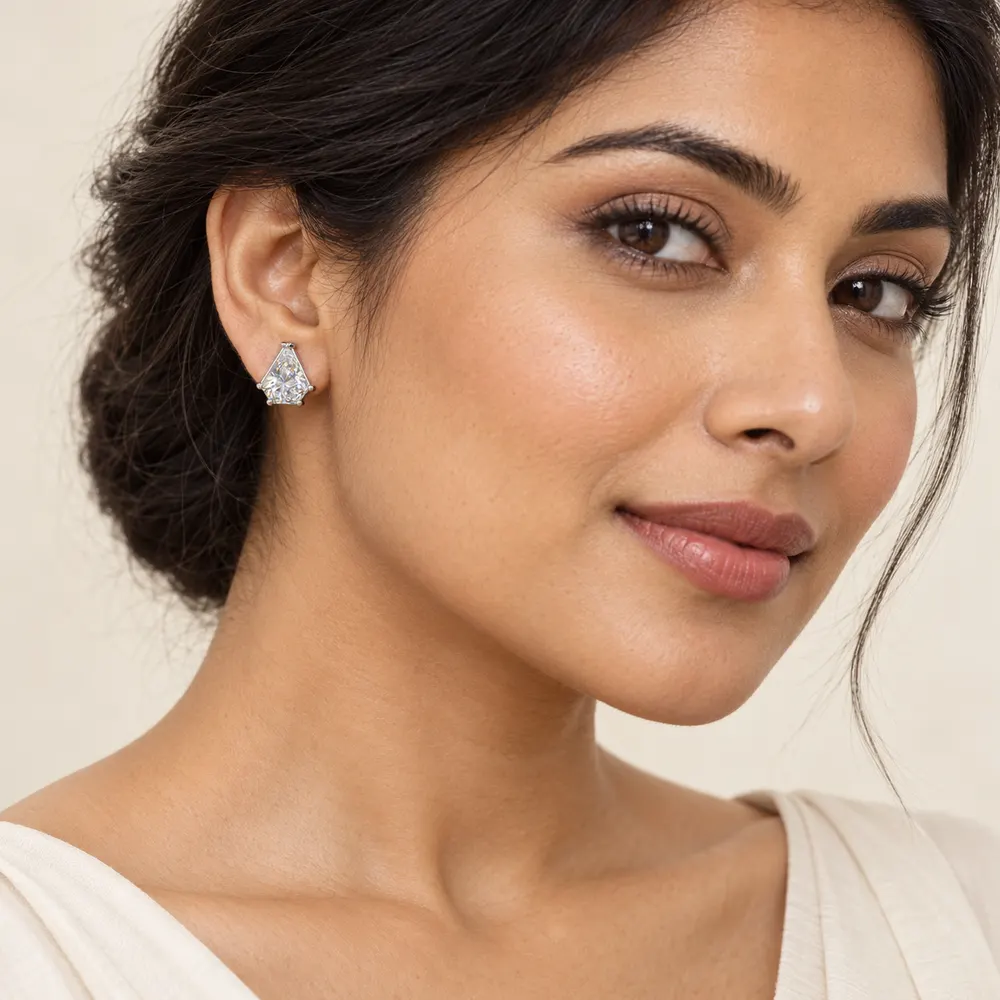 Elongated Kite Moissanite Stud Earrings — second view