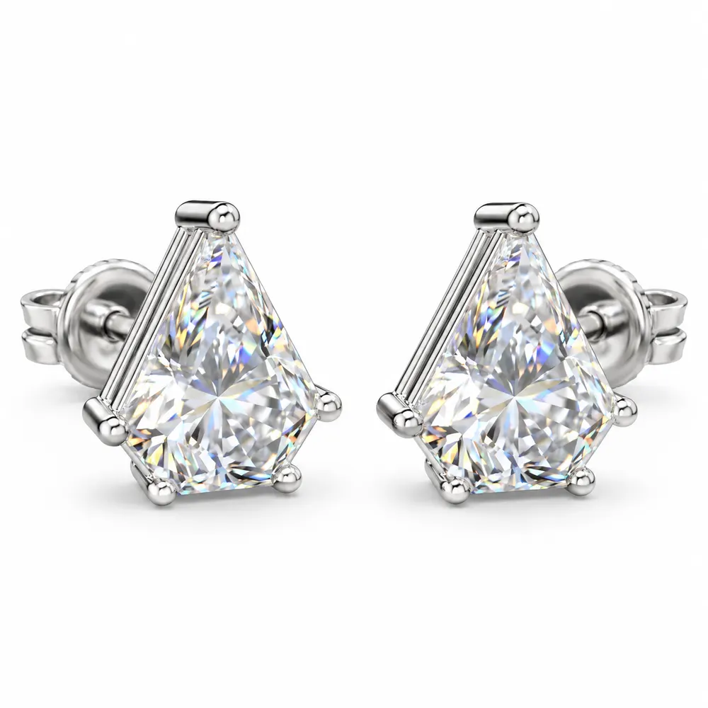 Elongated Kite Moissanite Stud Earrings
