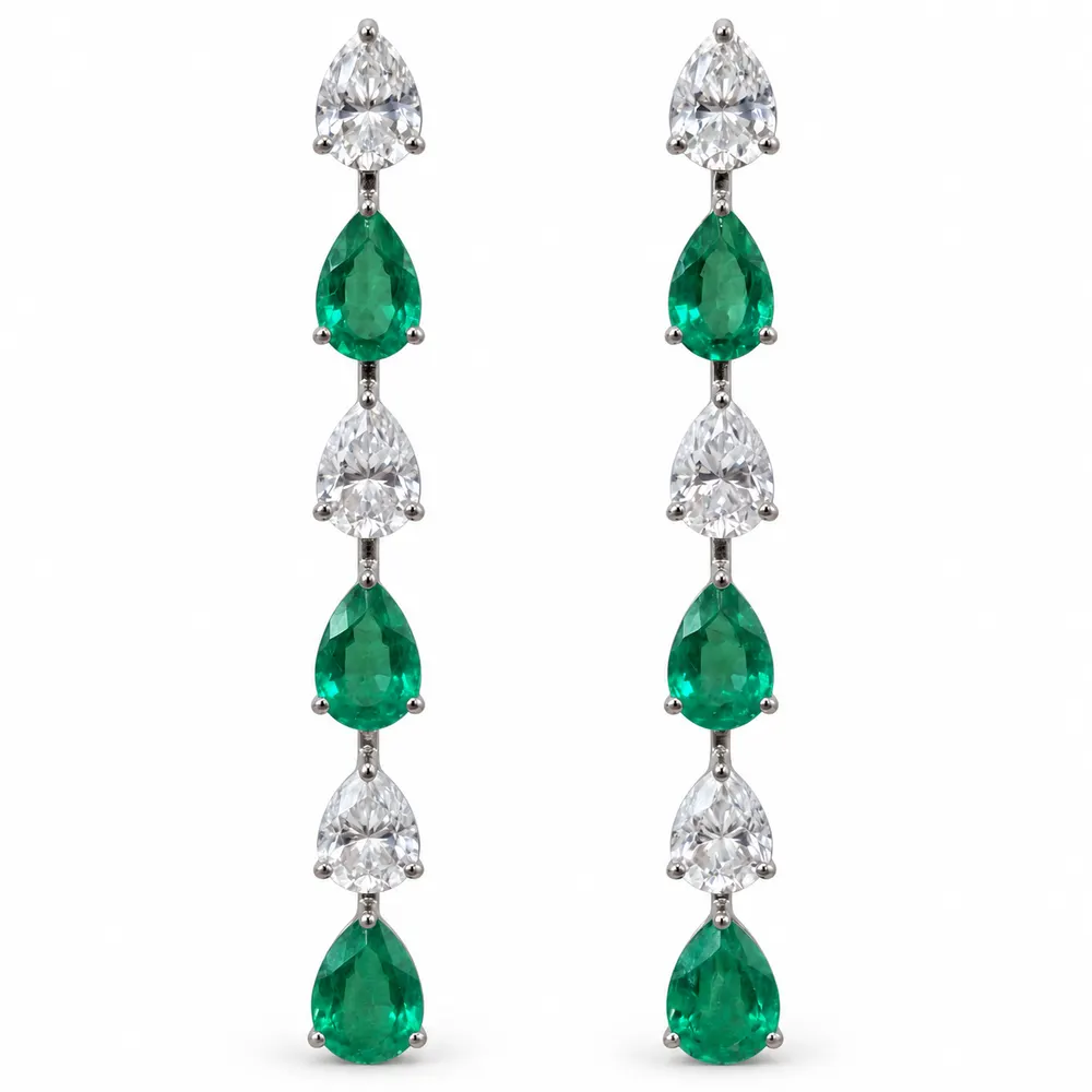 Emerald Alternating Pear Moissanite Chain Earrings