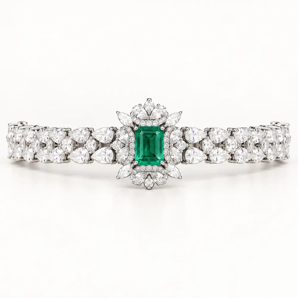 Emerald Art Deco Cluster Moissanite Bracelet