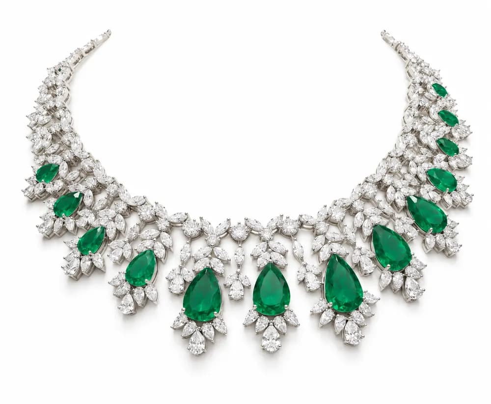 Emerald Bridal Fringe Moissanite Collar Necklace