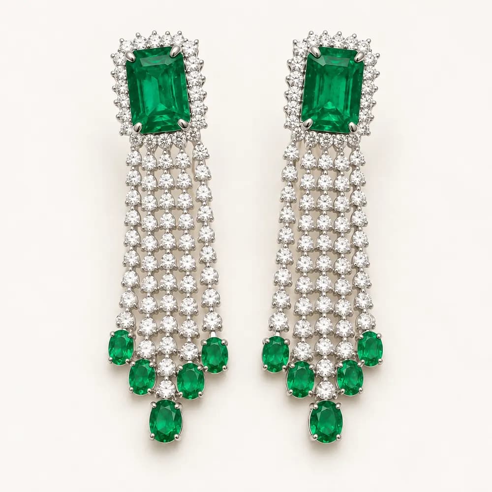 Emerald Cascade Chandelier Moissanite Earrings