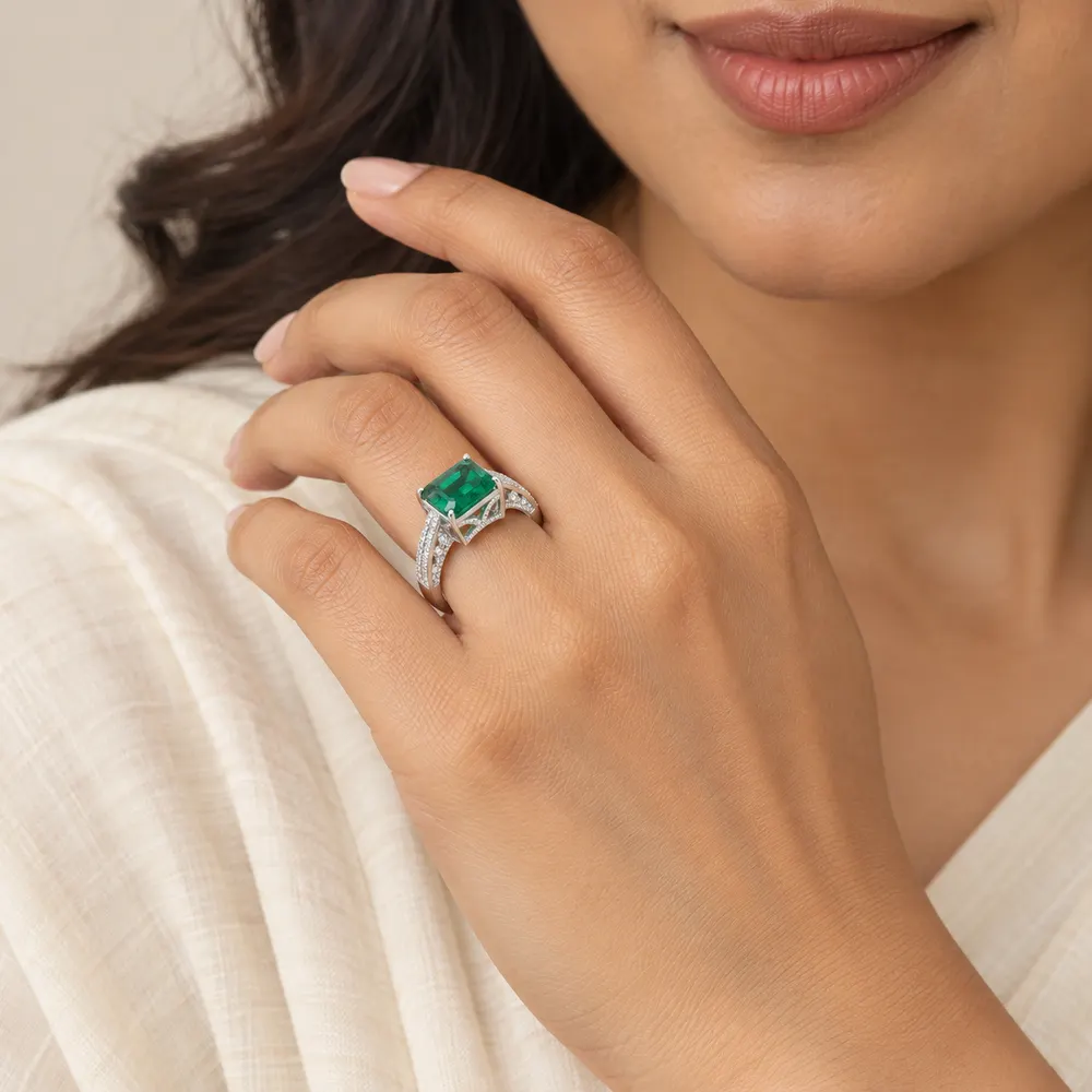Emerald Cathedral Solitaire Moissanite Ring — second view