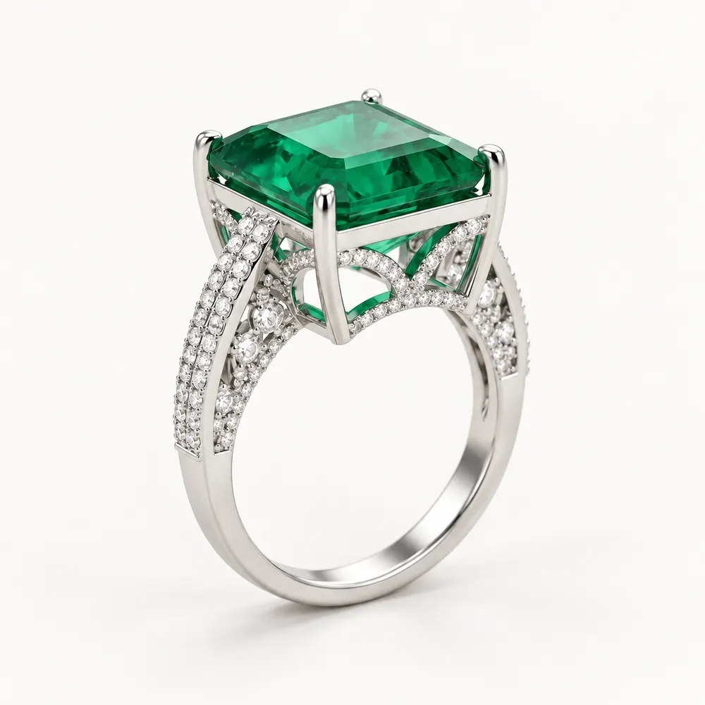 Emerald Cathedral Solitaire Moissanite Ring