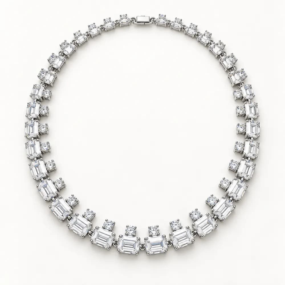 Emerald-Cut and Round Moissanite Necklace