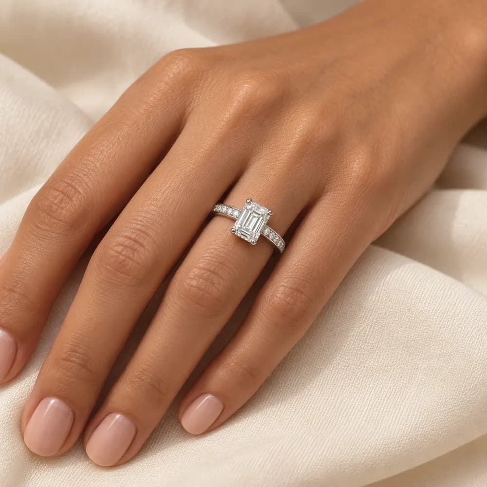 Emerald-Cut Classic Pavé Moissanite Ring — second view