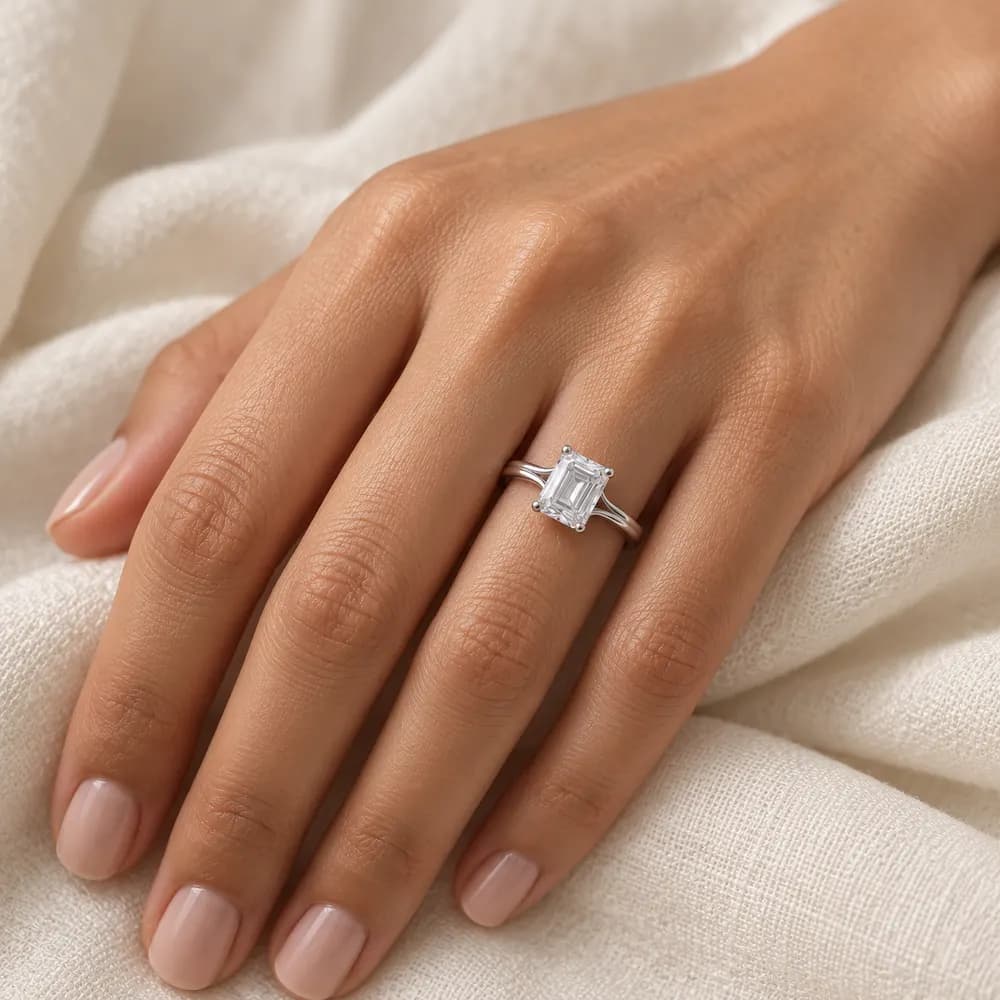 Emerald-Cut Minimal Solitaire Moissanite Ring — second view