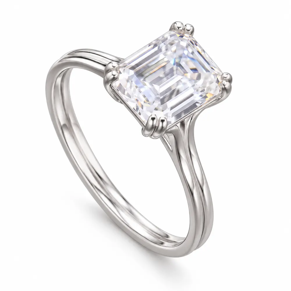 Emerald-Cut Minimal Solitaire Moissanite Ring