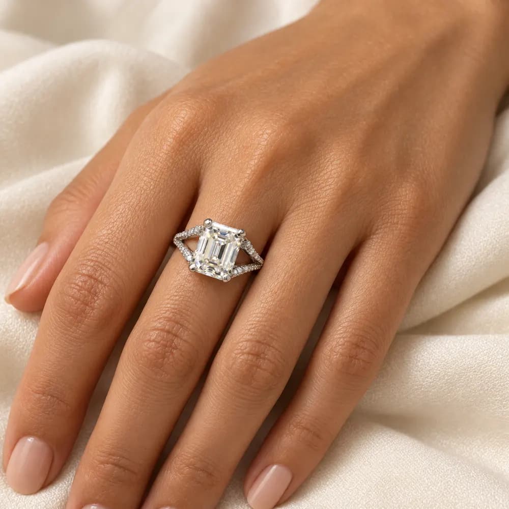 Emerald-Cut Open Split-Shank Moissanite Ring — second view
