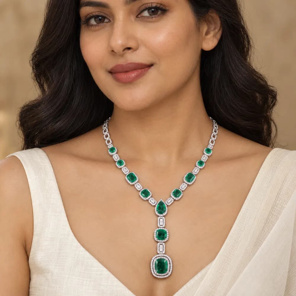Emerald Eclipse Long Drop Moissanite Necklace — second view
