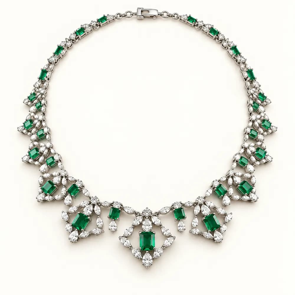 Emerald Elegance Floral Cluster Moissanite Necklace