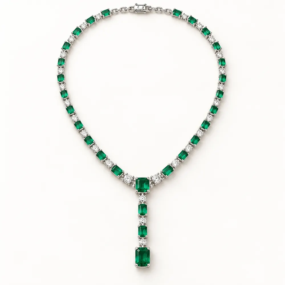 Emerald Elegance Y Drop Moissanite Necklace