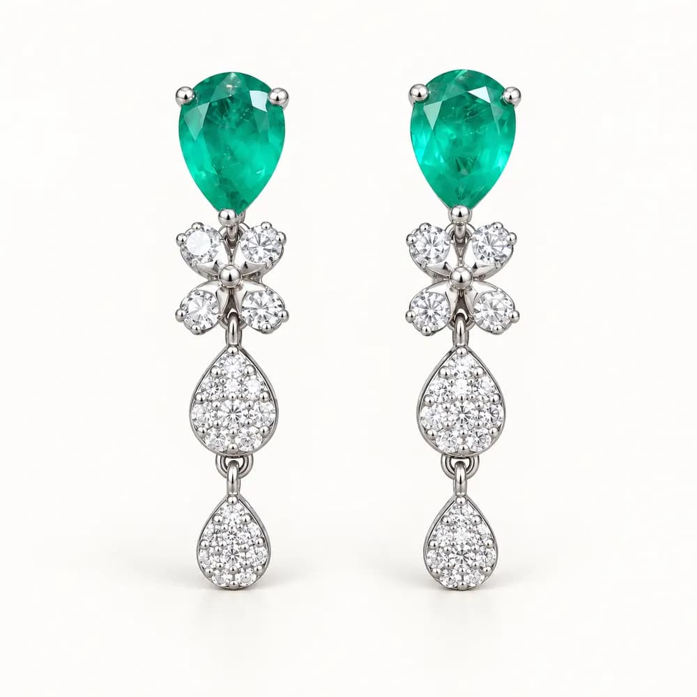 Emerald Floral Double Pear Moissanite Earrings