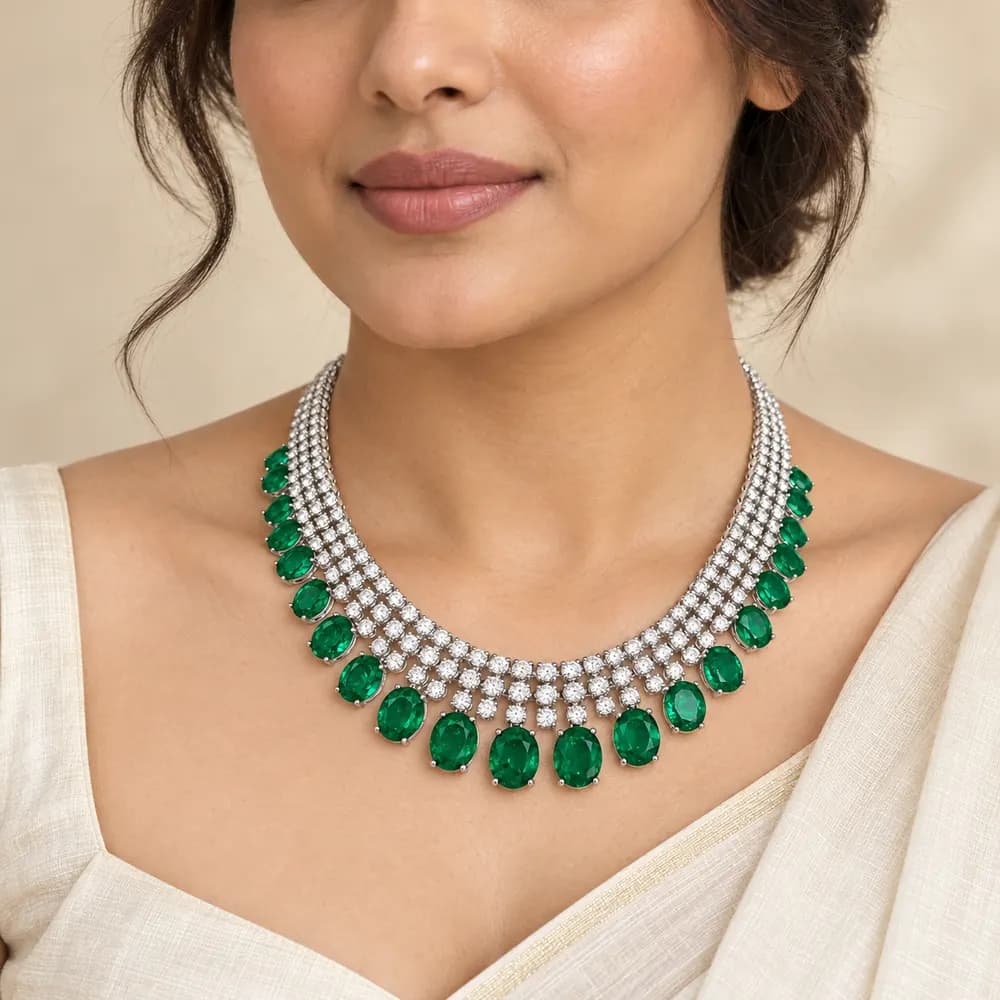 Emerald Fringe Statement Moissanite Necklace — second view