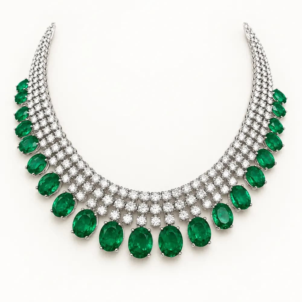 Emerald Fringe Statement Moissanite Necklace