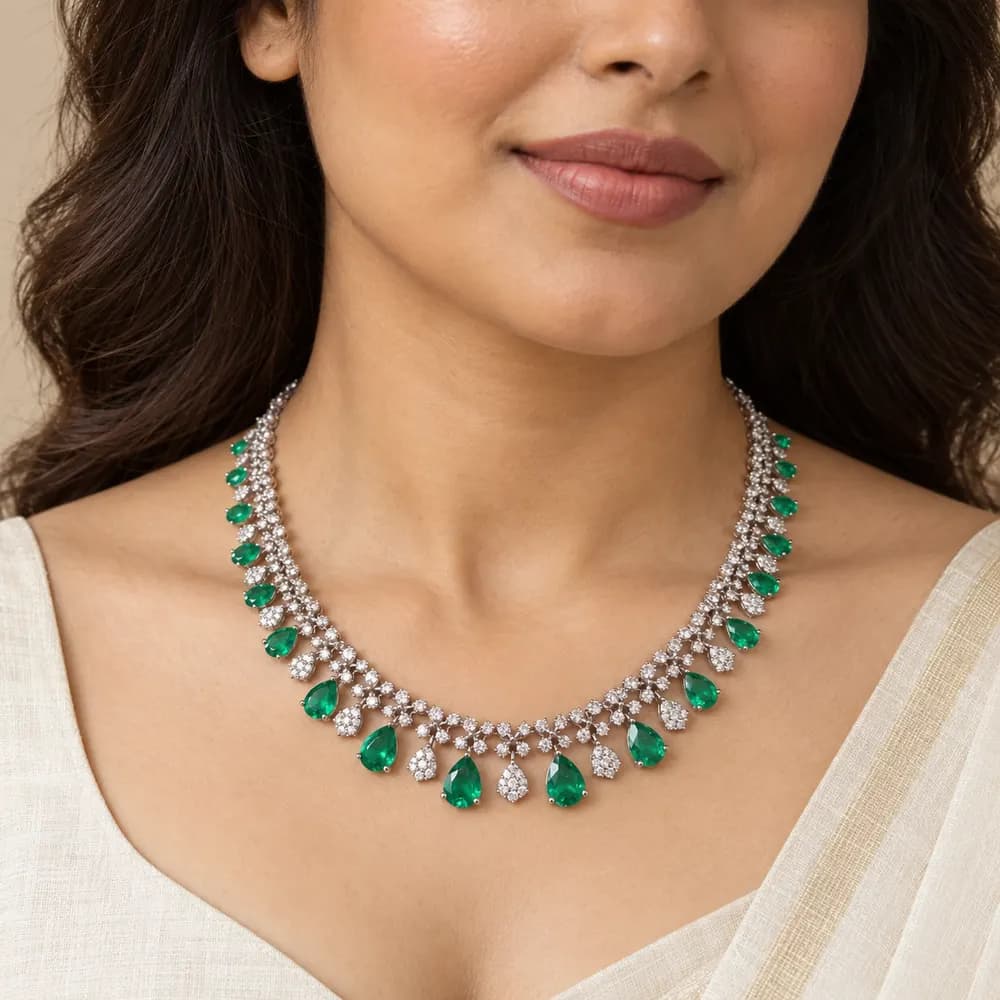 Emerald Graduated Teardrop Moissanite Necklace — second view