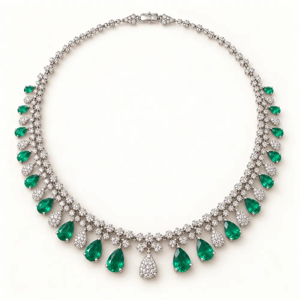 Emerald Graduated Teardrop Moissanite Necklace