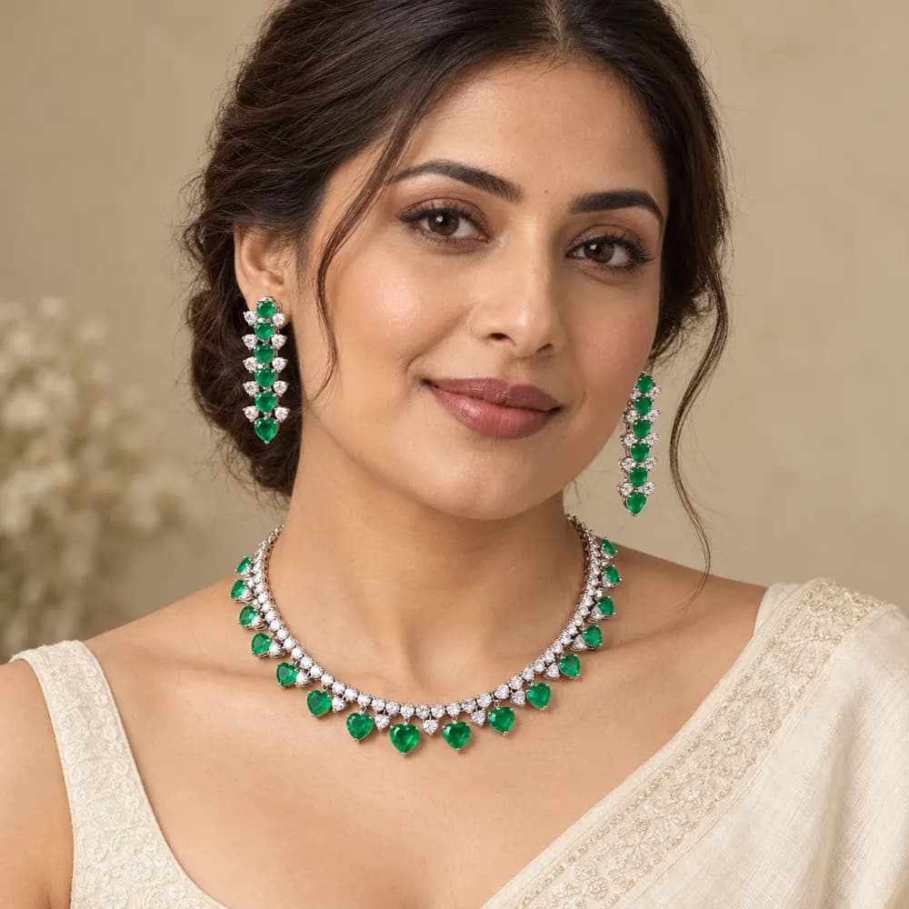 Emerald Heart Fringe Moissanite Necklace Set — second view