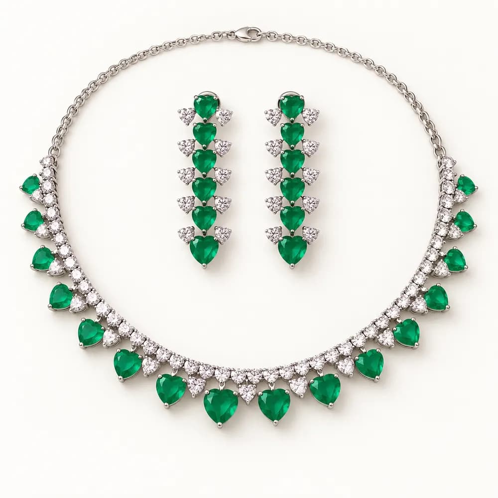 Emerald Heart Fringe Moissanite Necklace Set