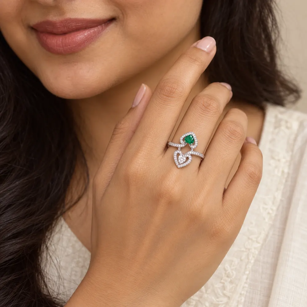 Emerald Heart Open Moissanite Ring — second view