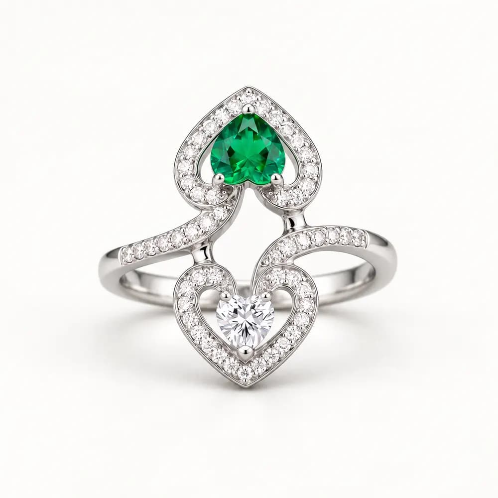 Emerald Heart Open Moissanite Ring