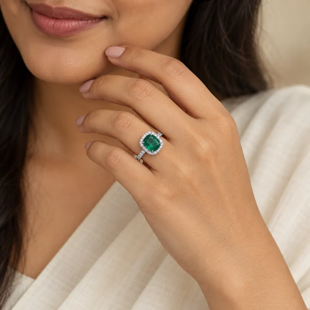Emerald Oval Pavé Solitaire Moissanite Ring — second view