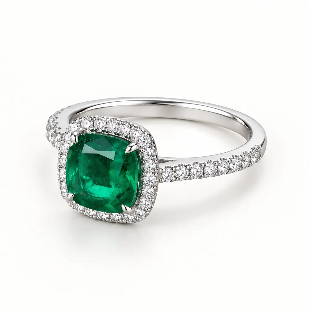Emerald Oval Pavé Solitaire Moissanite Ring