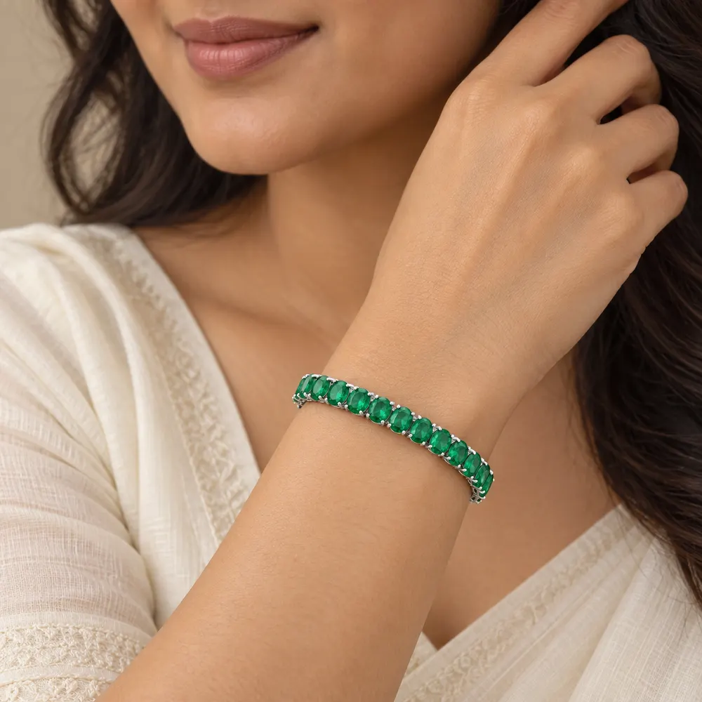 Emerald Oval Moissanite Tennis Bracelet — second view