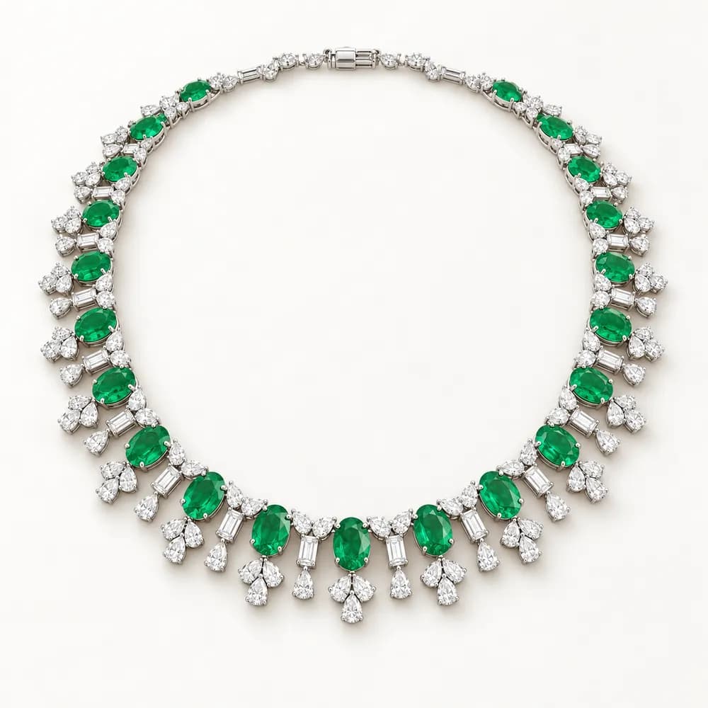 Emerald Oval White Drop Moissanite Necklace