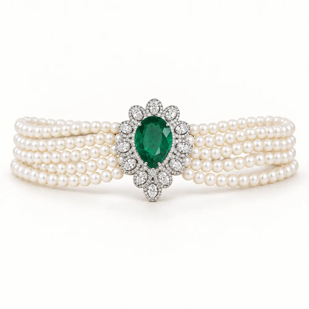 Emerald Pear Halo Pearl Moissanite Bracelet