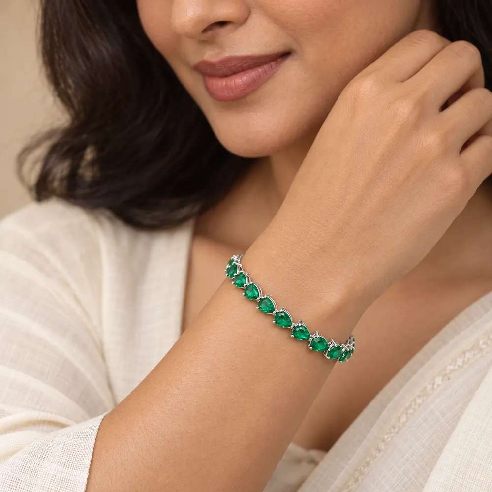 Emerald Pear Moissanite Tennis Bracelet — second view