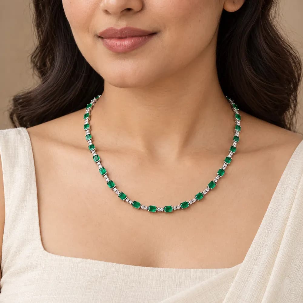 Emerald Rectangular Link Moissanite Necklace — second view
