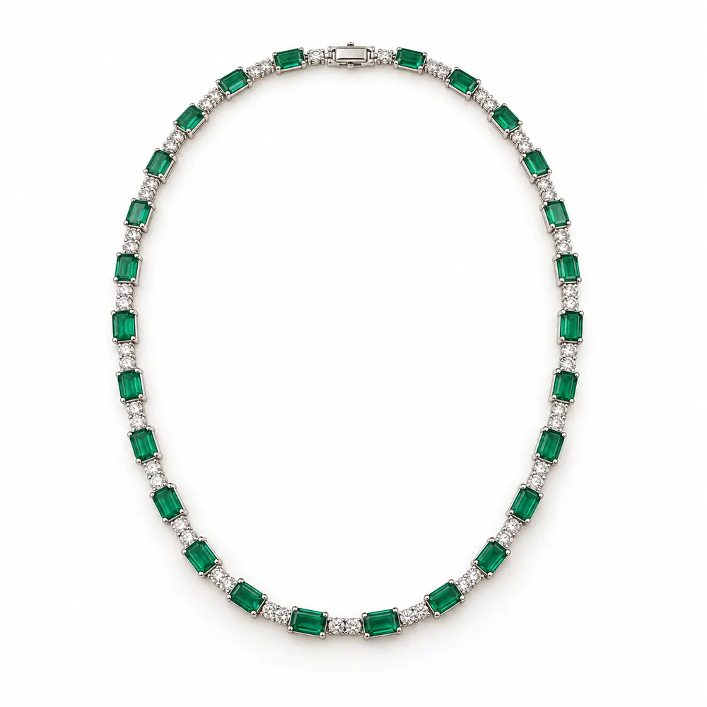 Emerald Rectangular Link Moissanite Necklace