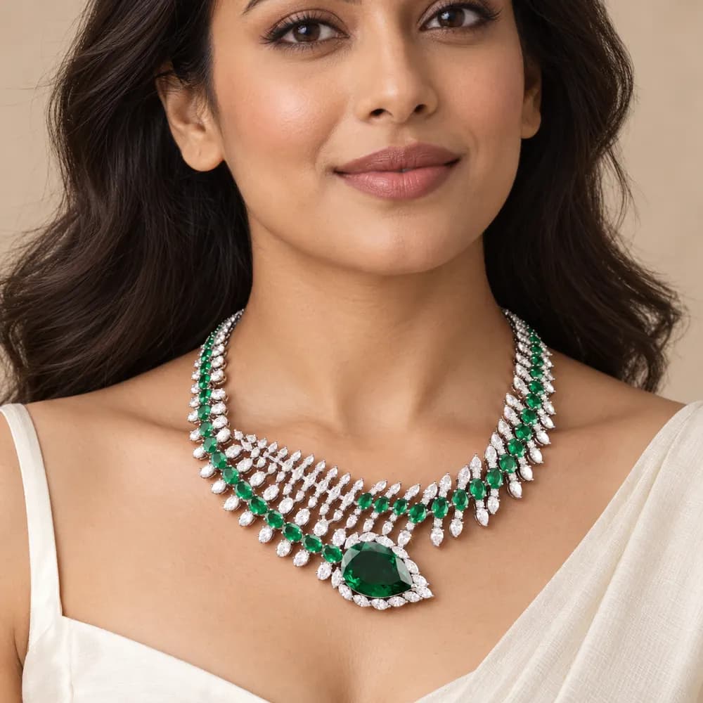 Emerald Three Row Statement Moissanite Collar — second view