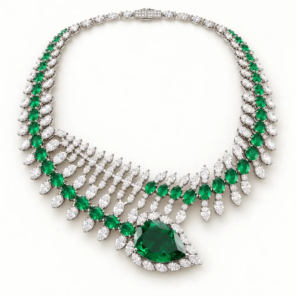 Emerald Three Row Statement Moissanite Collar