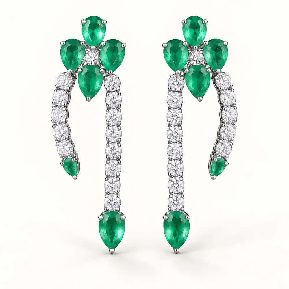 Emerald Triple Strand Tassel Moissanite Earrings