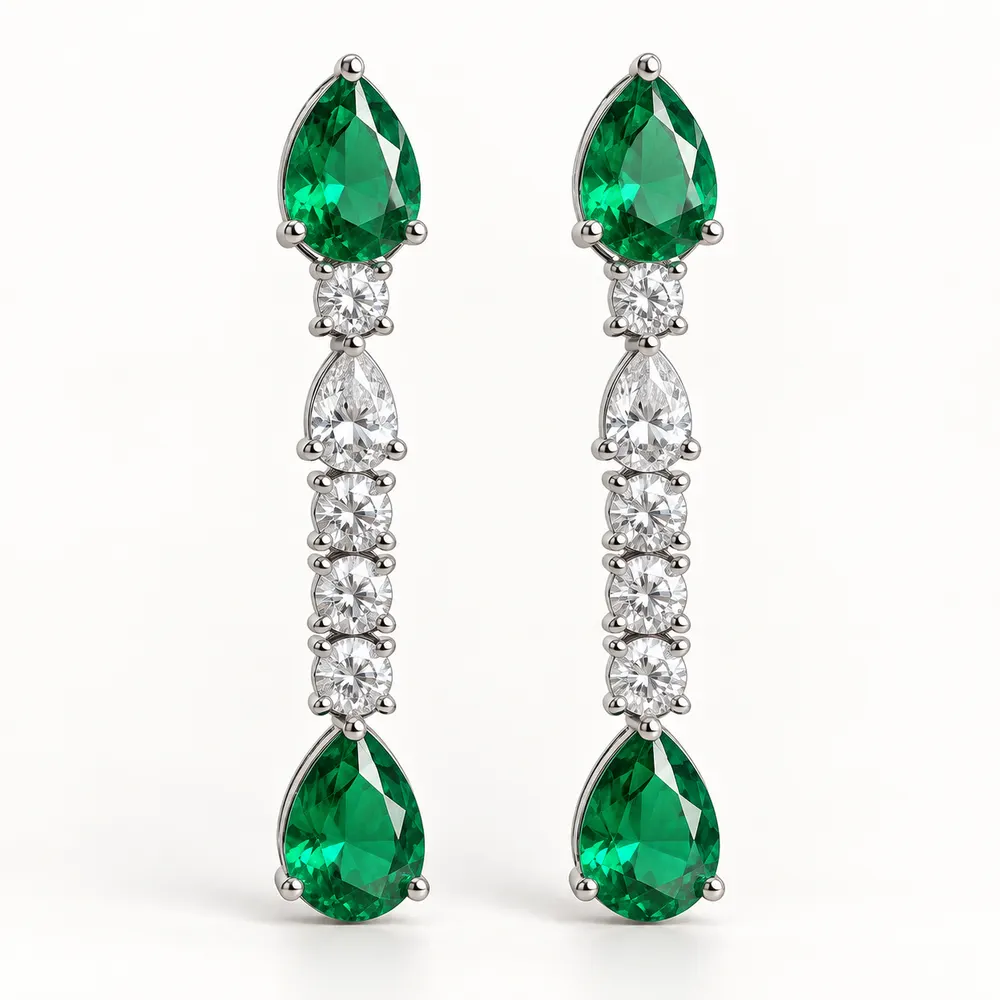 Emerald Twin Pear Linear Moissanite Earrings