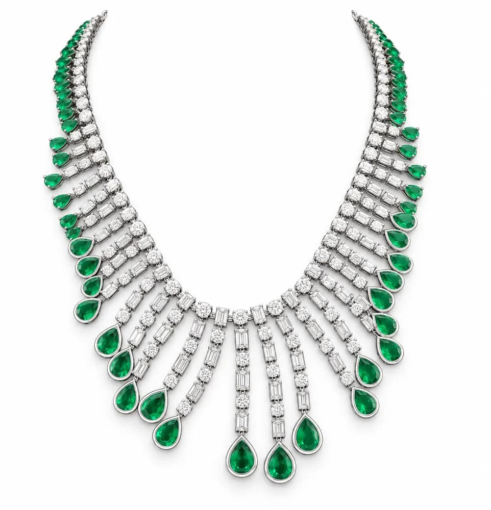 Emerald Waterfall Bib Moissanite Necklace