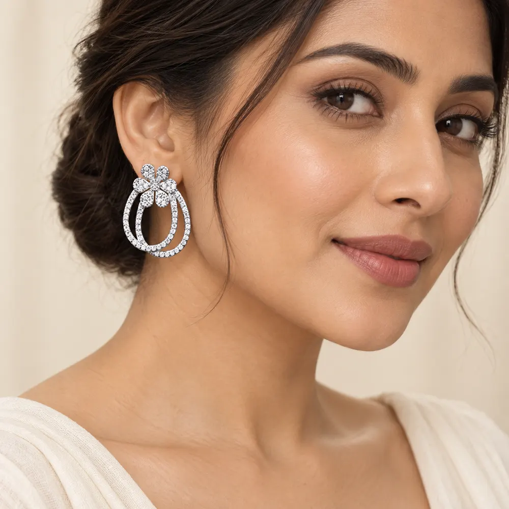 Floral Double-Loop Moissanite Earrings — second view