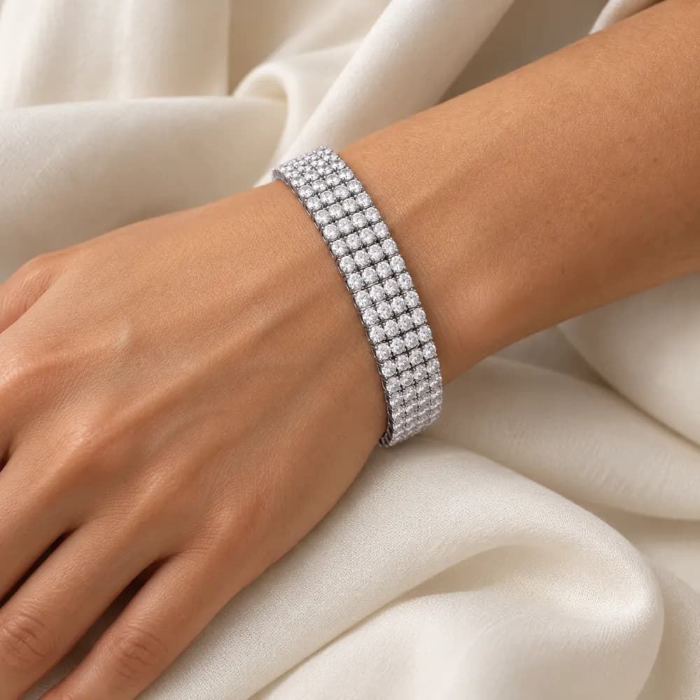 Four-Row Round Moissanite Tennis Bracelet — second view