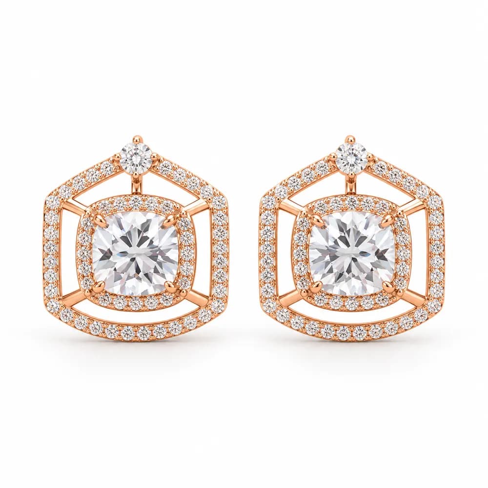 Geometric Cushion Halo Moissanite Earrings