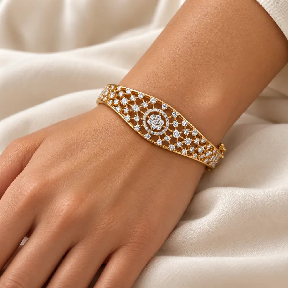 Gold-Tone Openwork Circle Moissanite Bangle — second view