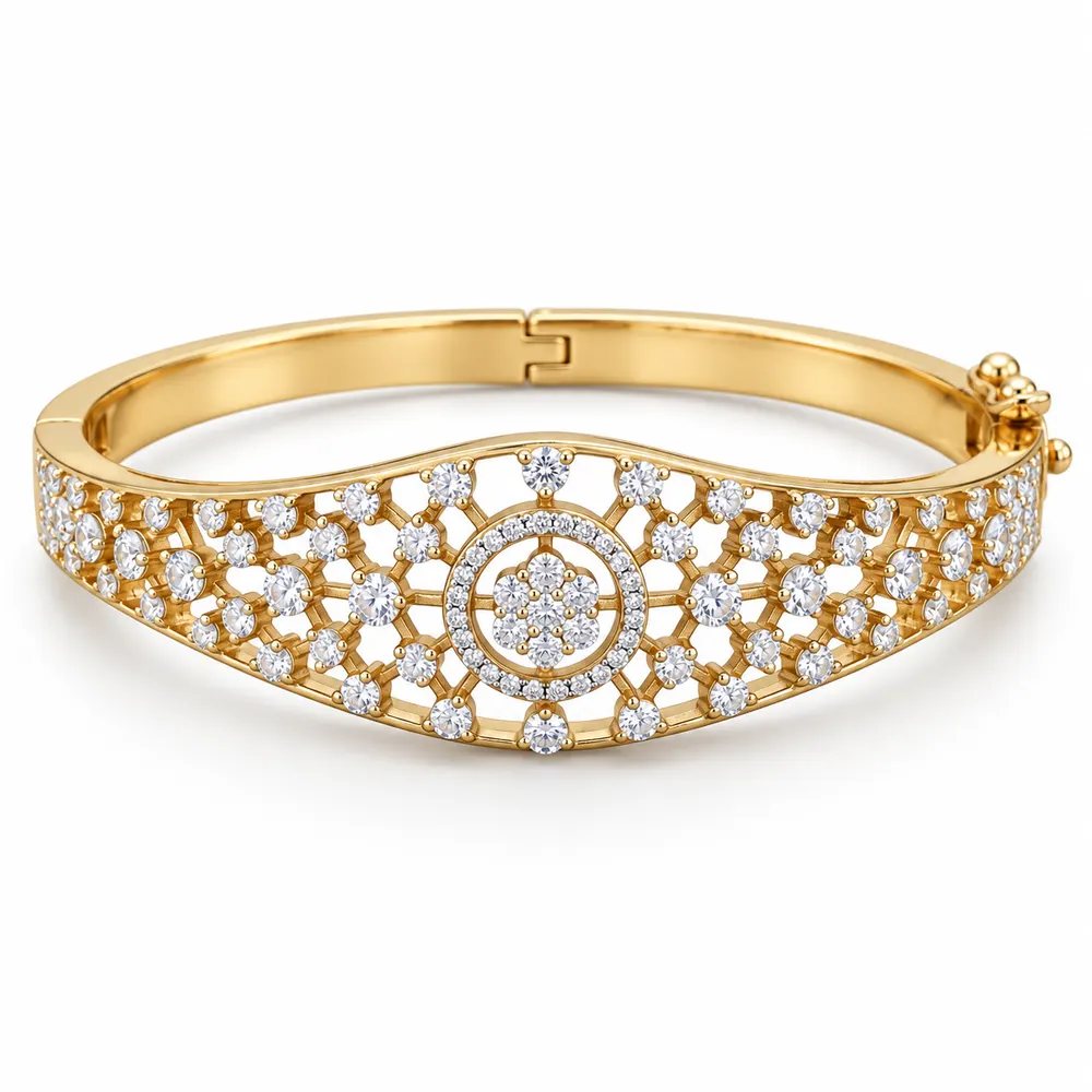 Gold-Tone Openwork Circle Moissanite Bangle