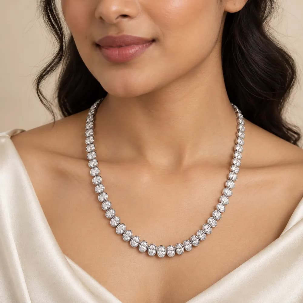Graduated Oval Moissanite Tennis Necklace — second view