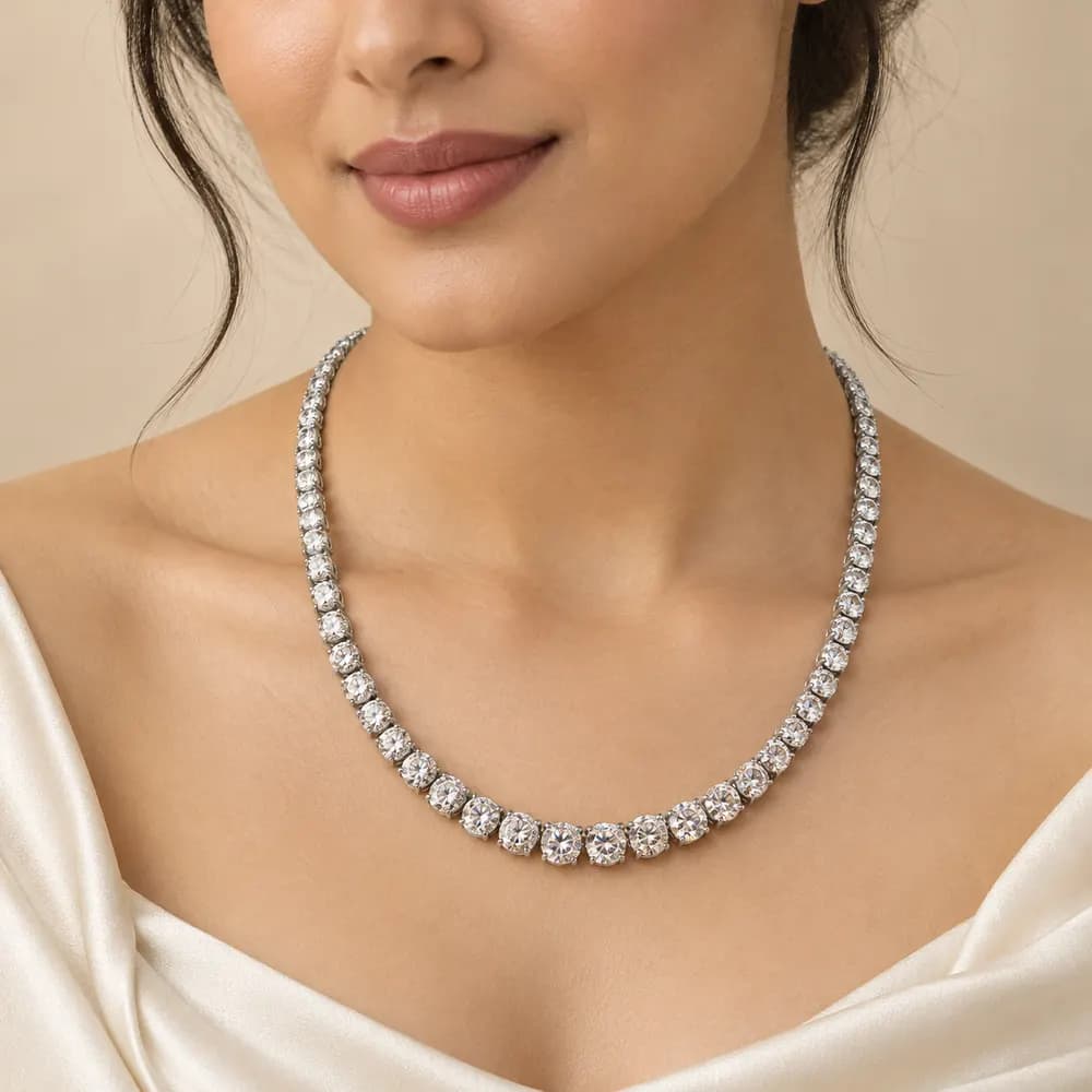 Graduated Round Moissanite Tennis Necklace — second view